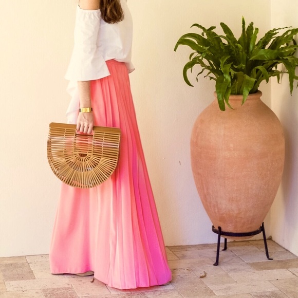 Tibi coral silk pleated maxi skirt 4 New - Picture 3 of 5